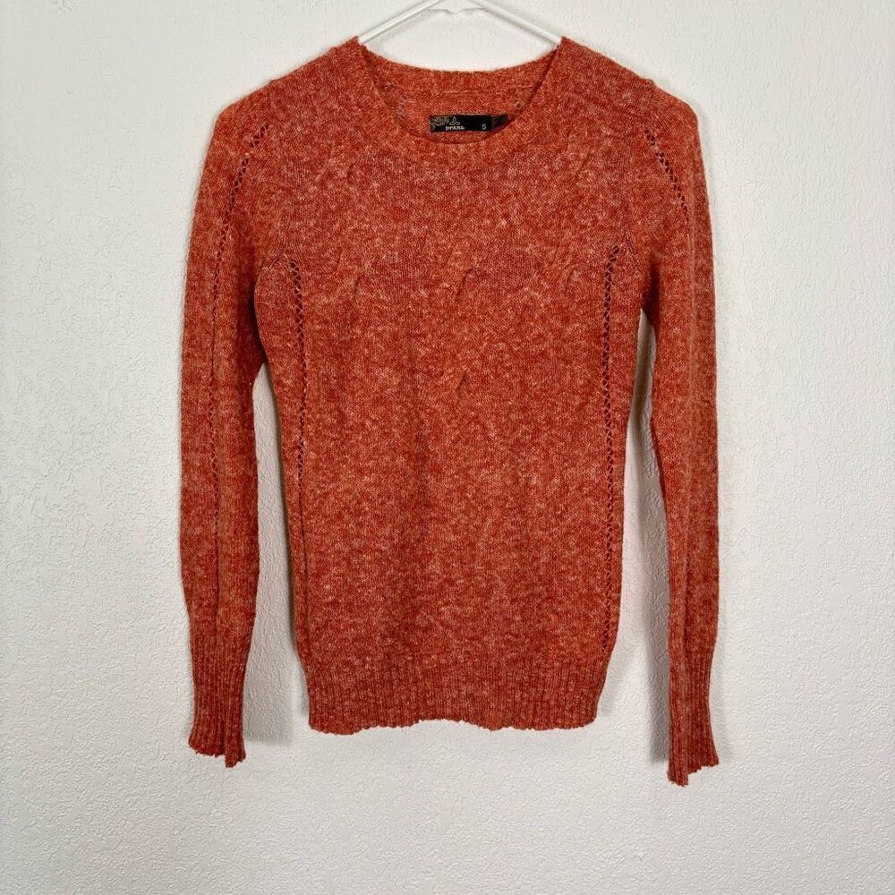Prana Red-Orange Wool Blend Open Knit Crewneck Pullover Sweater‎ Small